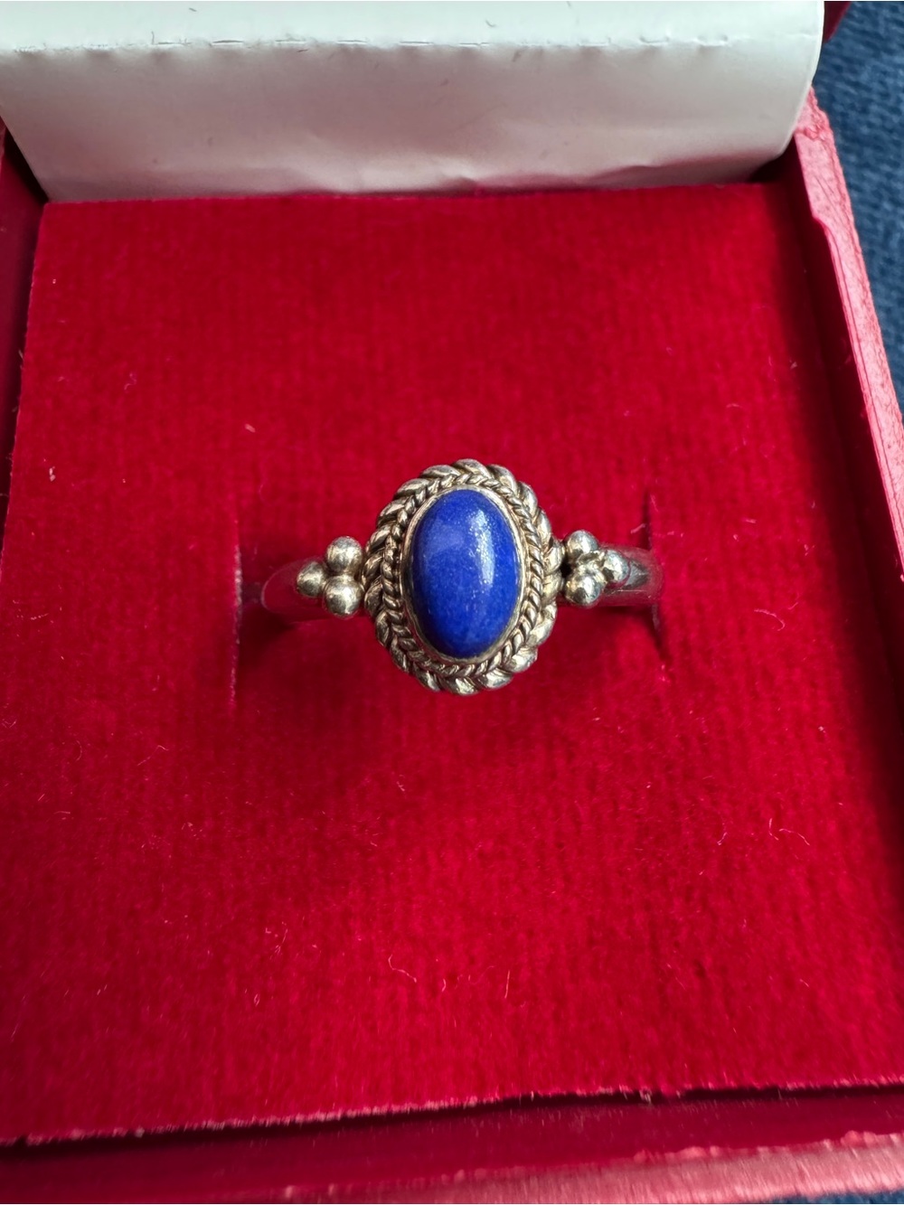 Vintage 925 Sterling Silver blue Lapis Lazuli oval cut Ring Size 7